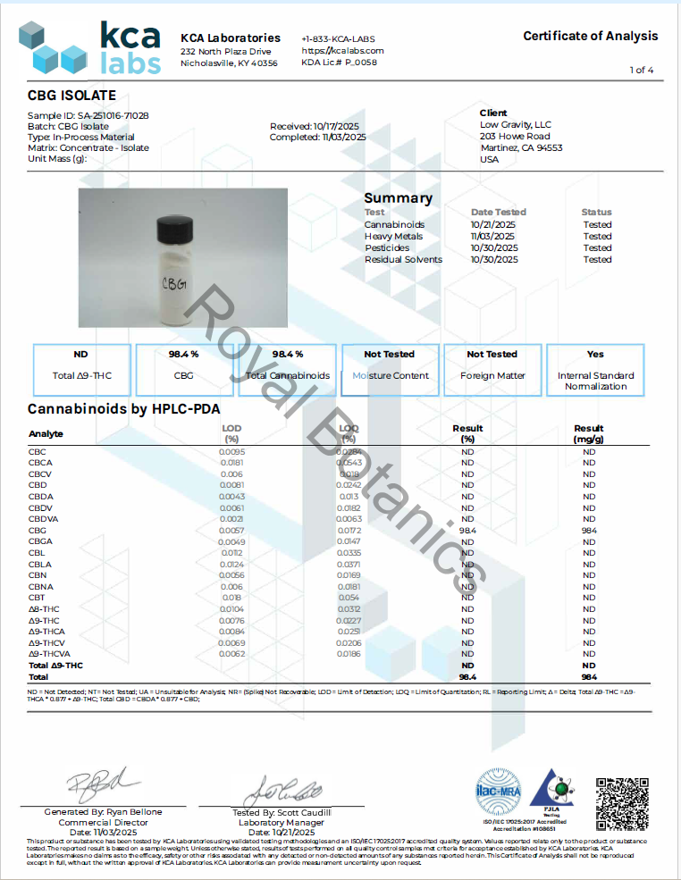 Bulk CBG Isolate Powder (100G,500G,1KG Pricing)