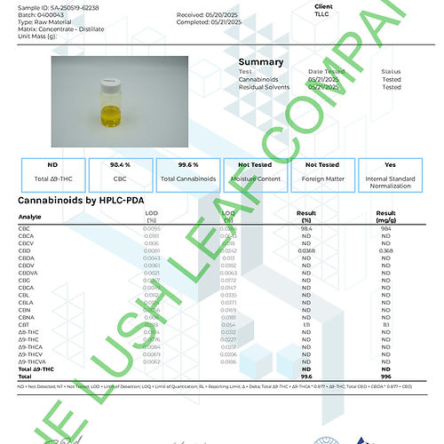 Bulk ~98% CBC Distillate (ISO) (50G/100G/500G/1KG) Pricing)