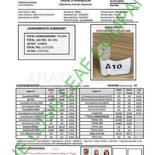 Bulk Delta 10 Amber (~85% D10 / ~6% D8) Distillate (100G/500G/1KG) Pricing)